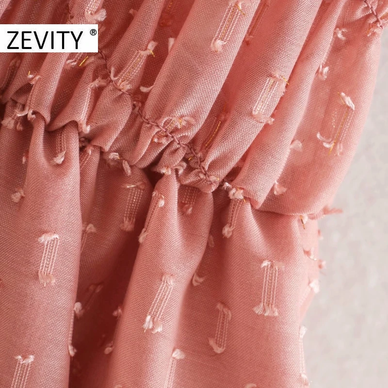 ZEVITY New women sweet o neck puff sleeve chiffon dress female elastic double layer casual vestido chic ruffles dresses DS4509