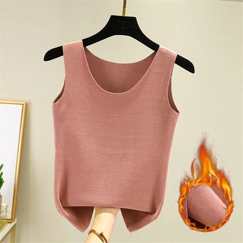 

20 Autumn Winter Fashion Warm Big Size M-2XL Women Cotton Vest Based Tops Female Warm Vests Tank Sleeveless Tees Bottomings 1331