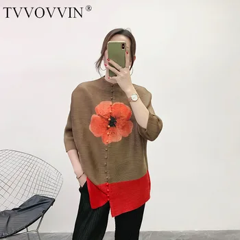 

TVVOVVIN 2020 Summer New Womens Blouse Print Patchwork Single-breasted Floral Casual Loose Pleated Streetwear Fashion A2005