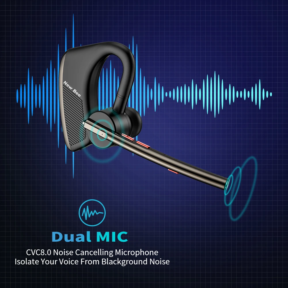 Casque Bluetooth avec double micro CVC8.0,Annulation du bruit,Oreillette  Bluetooth V5.0 mains libres,Casque sans fil pour iPhone Android,Conduite de