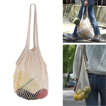 

2020 New Mesh Shopping Bag Reusable String Fruit Storage Handbag Totes Women Shopping Mesh Net Woven Bag Shop Grocery Tote Bag