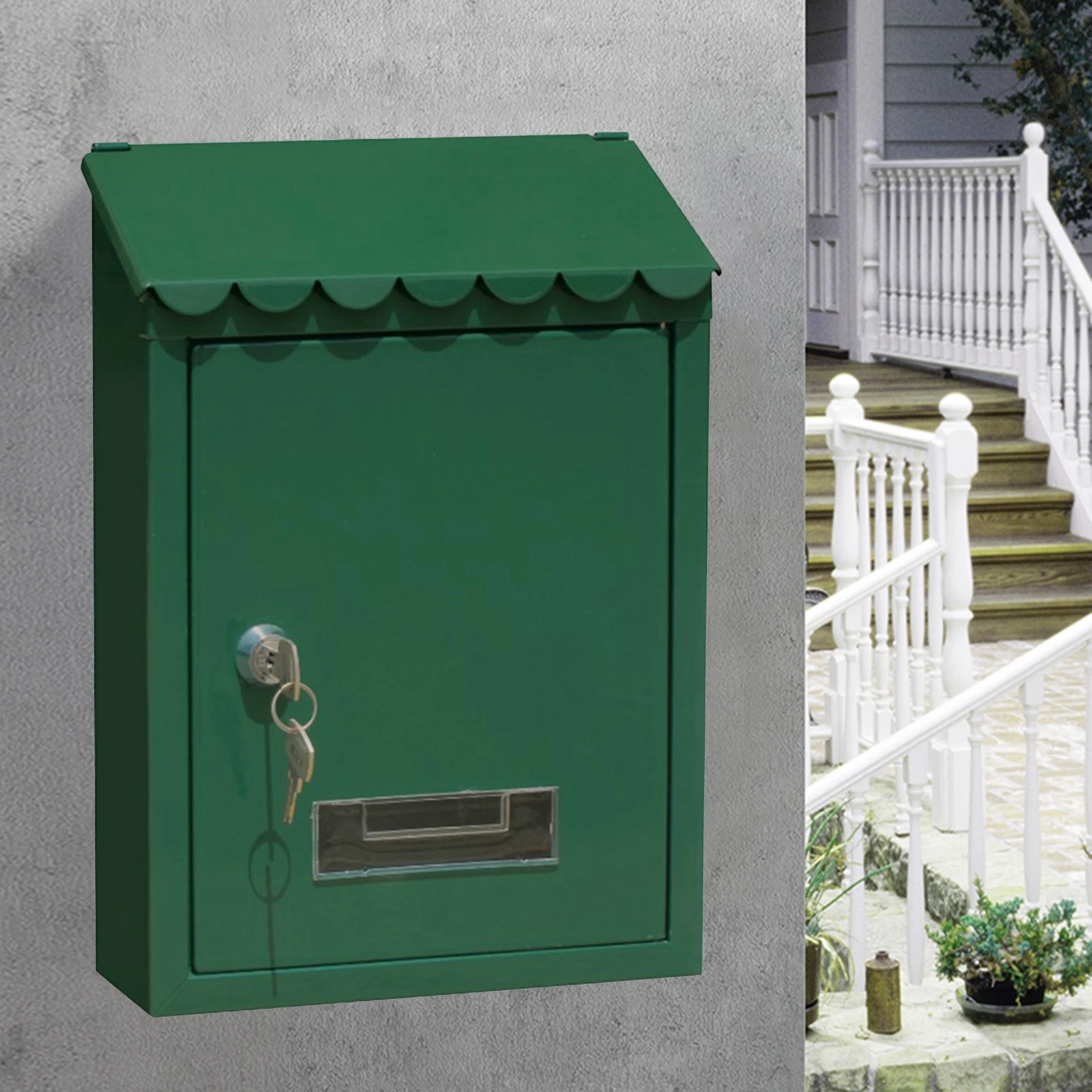 Outdoor Lockable Metal Wall Mounted Mailbox Post Letter Box with Key Home Garden Decoration