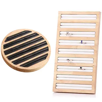 

1 Pcs Rings Display Tray Wooden Round Ring Holder & 1 Pcs Rectangle Ring Display Tray Jewelry Display Tray