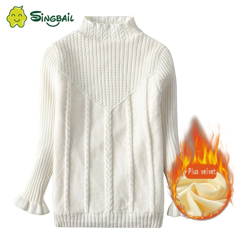 

SINGBAIL Girl Turtleneck Sweater For Baby Girls Winter Tops Clothes 2020 Autumn Kids Warm Pullover Knitted Solid Color Sweaters