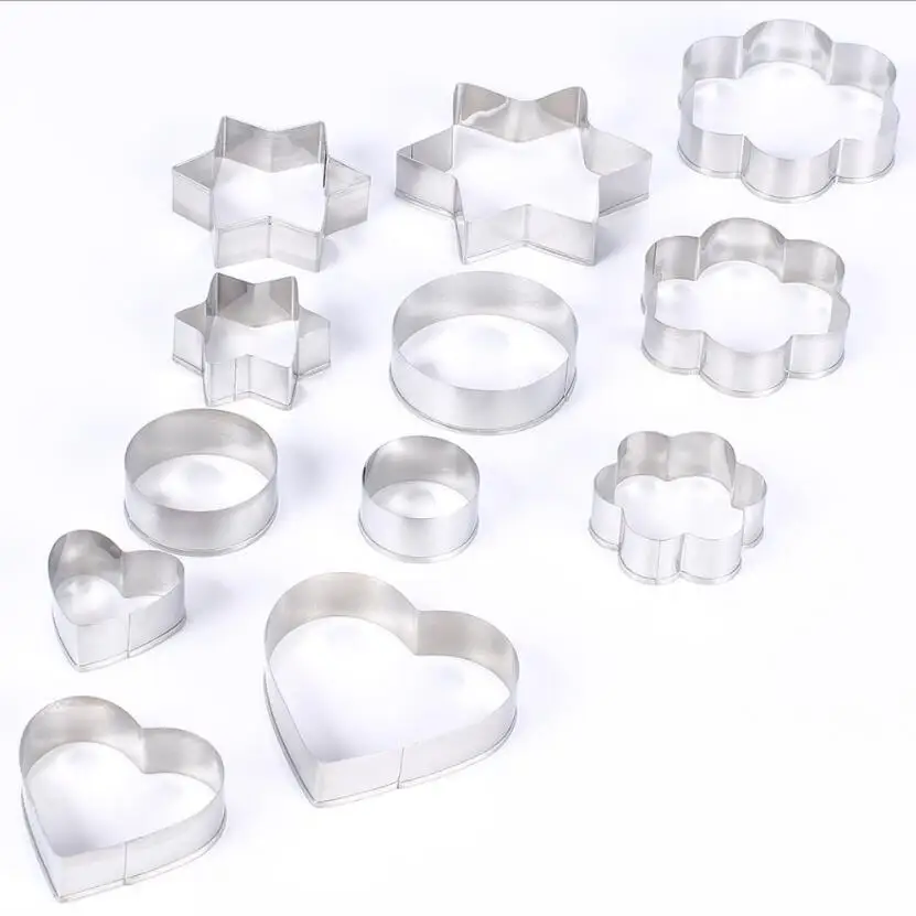 Cookie Cutter 12pcs/set Stainless Steel Cookie Biscuit DIY Mold Star Heart Round Flower Shape Cutter Baking Mould Fondant Sugarcraft Stamp