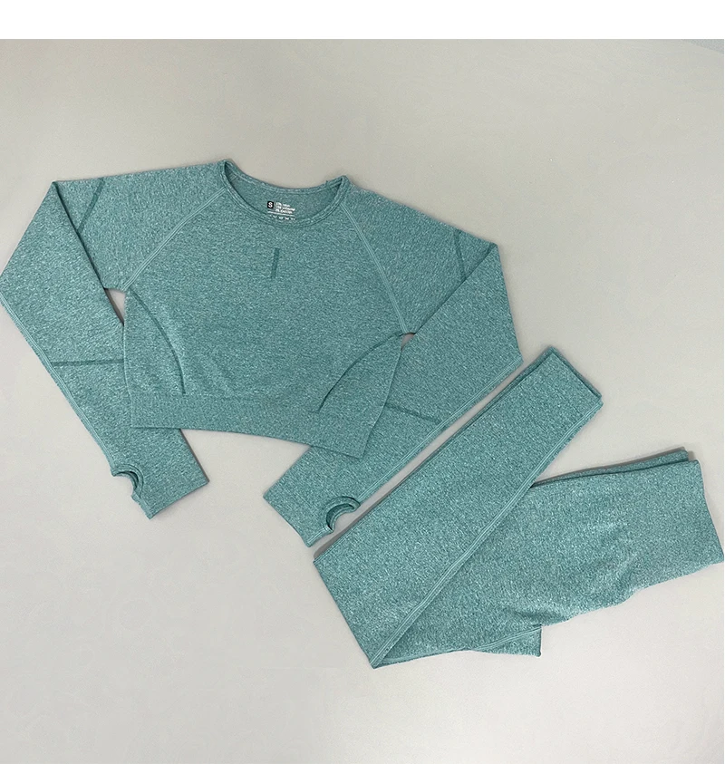 2PCS Seamless Yoga Set Women Tracksuit High Waist Leggings Workout Sportswear Gym Clothing Fitness Crop Top Sports Suits Gym Set