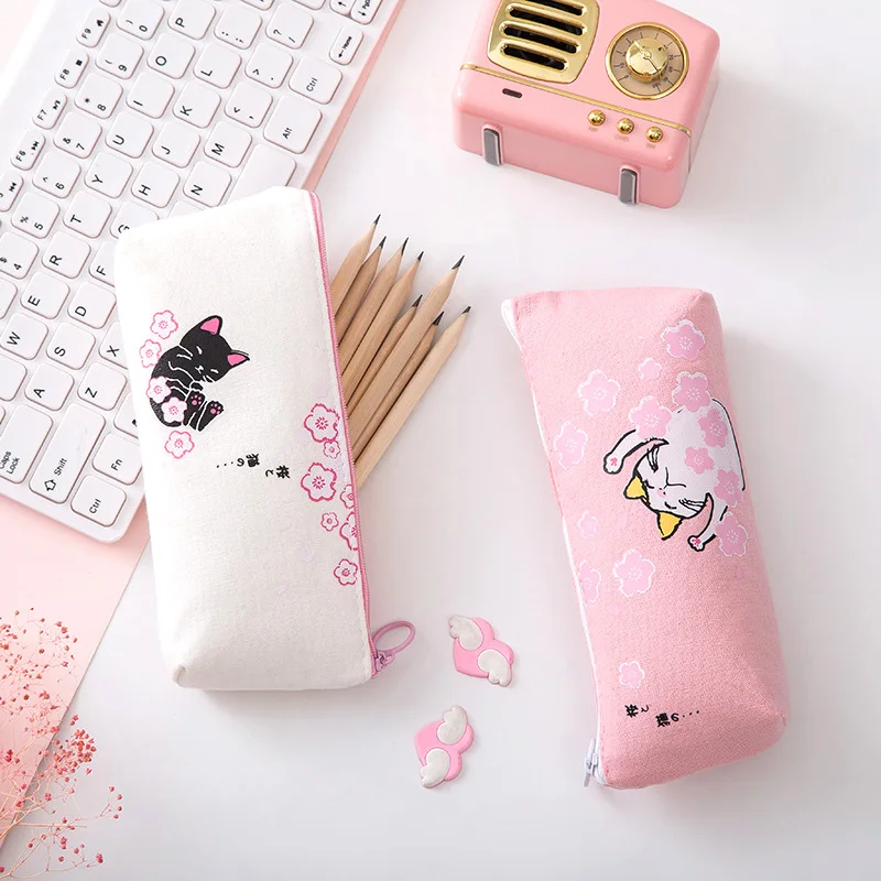 Милый Вишневый пенал с изображением кота для девочек Kawaii Sakura коробка для ручек и карандашей сумка канцелярская сумка для школьных принадлежностей детский подарок