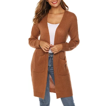 

Women Knit Long Sweaters Coat Long Sleeves Thin Solid Cardigan Loose Pocket Knit Casual Sweater Cardigans