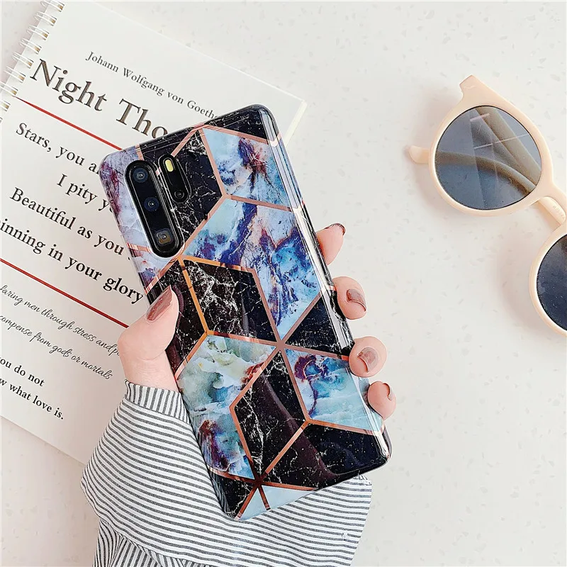 Мраморный чехол для телефона huawei P30 P20 Lite Pro mate 20 Pro Lite чехол с геометрическим покрытием глянцевый IMD Полный Чехол для задней панели телефона