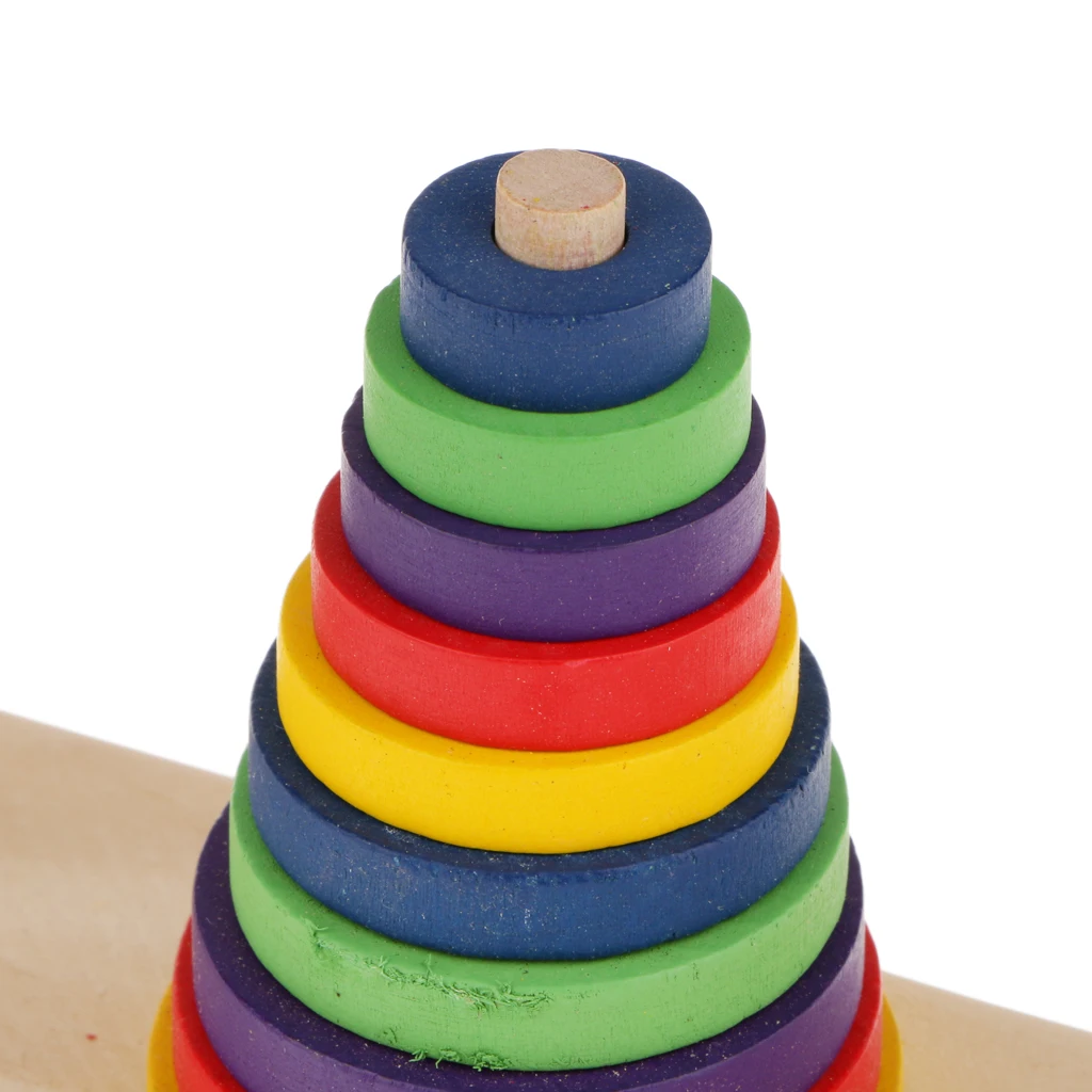 10 Rings Hanoi Tower Wooden Stacker Puzzle, Game Toy Gift for Kids Christmas / Birthday