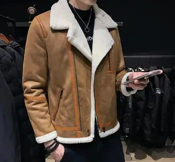 

Winter new cotton jacket male lambskin coat thickened plus velvet short motorcycle fur all-in-one deerskin jacket tide