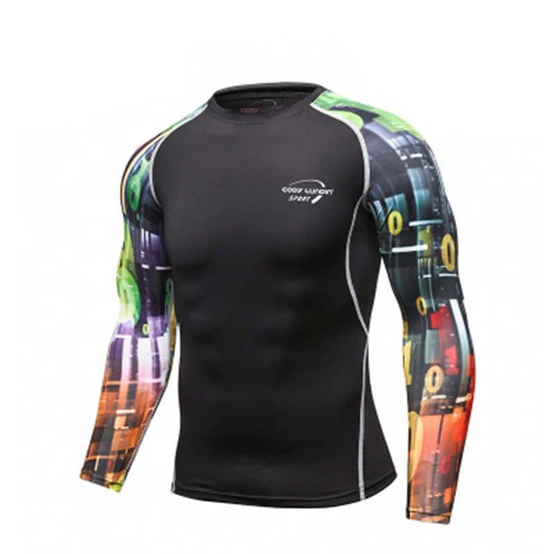 Мужская спортивная тренировочная футболка для упражнений, Мужская модная спортивная футболка для бега, повседневная мужская одежда, футболка, мужские футболки, быстросохнущие - Цвет: -3Black Technology