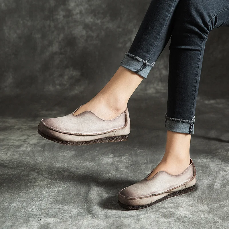 

[] 2019 Spring And Autumn New Style Harajuku Handmade Leather Shoes Women's Deep Mouth Slip-on Mom Shoes Comfortable Shoes