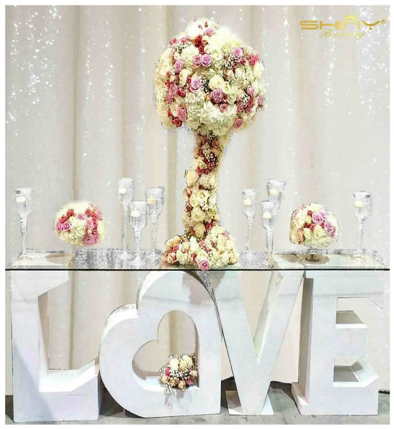 

Shinybauty 2 Panels 2FTX10FT Ivory Glitter Backdrop Baptism Backdrops Party Decoration Kids Curtain-M190820