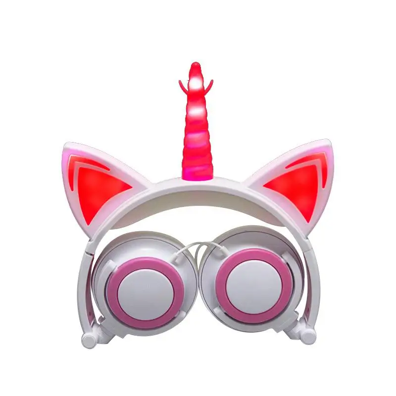 Cute Kids Cat Ear Wired Foldable Earphones Cat Ear Flashing LED Kids Headphones for boys and girls