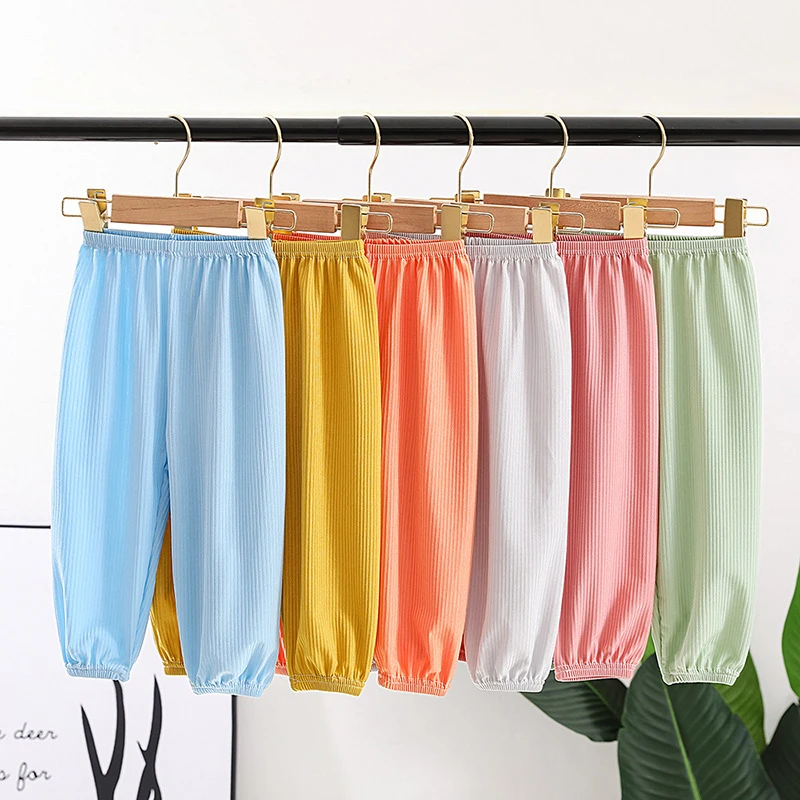 Baby Boys Girls Solid Leggings Toddler Ribbed Ice Silk Breathable Pants Children