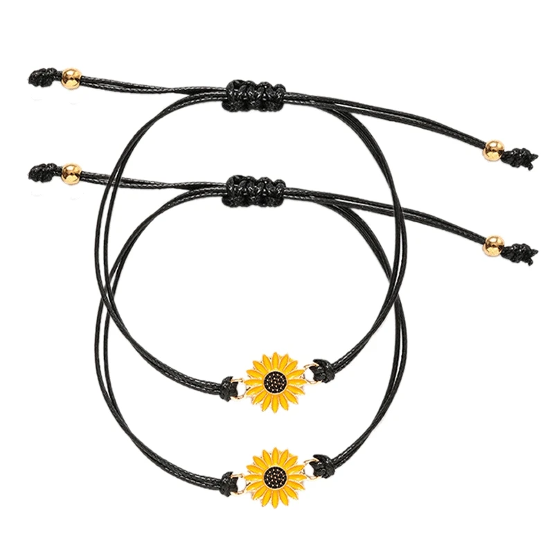 2Pc Sunflower Bracelet Friendship Jewelry Gift Adjustable Woven Boho Bridesmaid Birthday | Украшения и аксессуары