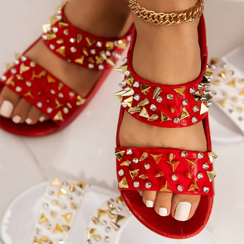 Summer Women Slippers Woman Rivet Flats 2020 New Ladies Comfortable Footwear Women