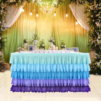 

DishyKooker 5Layers Violet Blue Splicing Chiffon Table Skirt for Wedding Party Decor