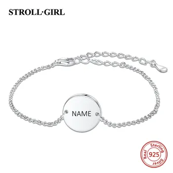 

New 925 Sterling Silver Personalized Custom Circle Handmade Round Bangle Chain Engraved Name Bracelet for Women Find Diy Jewelry