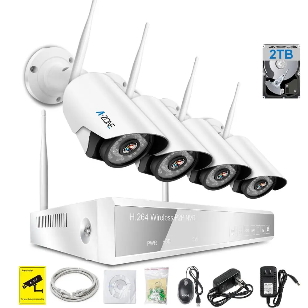 1080P SISTEMA DE CCTV inalámbrico 8CH HD inalámbrico NVR Kit 2TB HDD exterior IR visión nocturna IP
