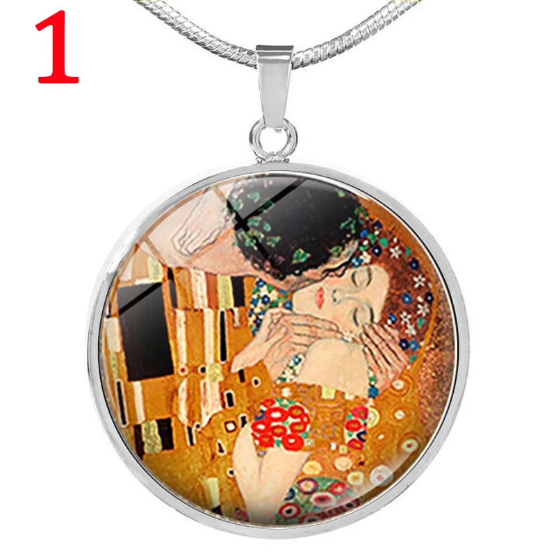 Серебряное ожерелье Gustav Klimt The Kiss Klimt, художественное ювелирное изделие, подарок на день Святого Валентина, стеклянный кабошон, ожерелье с кристаллами для женщин - Окраска металла: XSWX1535-1