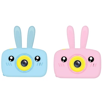 

2x 2-Inch Hd Child Camera, Boy Girl Creative Gifts, Mini Video Camera Sports Camera, Blue /Pink Silicone Rabbit