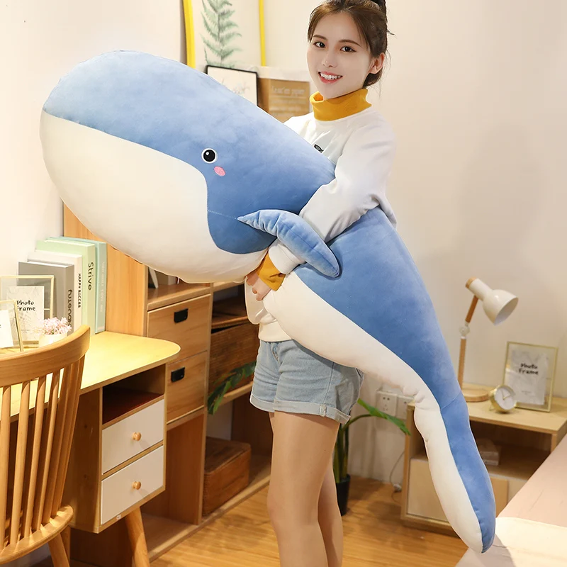 50cm 120cm Giant Whale Plush Toys Big Soft Stuffed Sleeping Pillow Cute Sea Animal Fish Blue Shark Doll Kids Baby Birthday Gift | Игрушки и