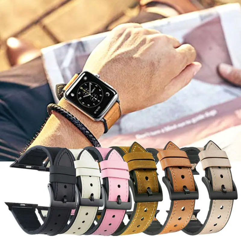 

Silicone Genuine Leather Band For Apple Watch 5 4 3 2 1 Wirstband for Iwatch38mm 40mm 42mm 44mm Bracelet Sports Strap Belt