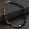 Fashion 2022 New Natural Tiger Eyes Map Stone Necklace For Men Women Stainless Steel Black Glass Bead Yoga Necklace TNB001 ► Photo 3/6