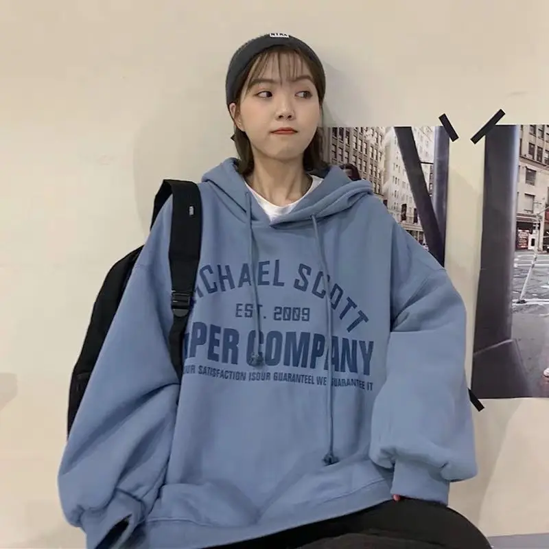 Mujer con capucha Casual coreano carta impresa Harajuku de cuello redondo Sudadera Mujer otoño carta impresión sudaderas con capucha adolescentes ropa