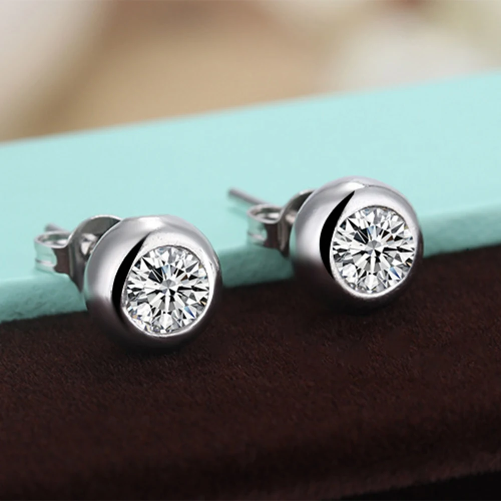 925 Sterling Silver Earrings Stud for Women Solid Silver Jewelry Earrings Bling CZ Zircon Stone Stud Brincos Bridal Wedding