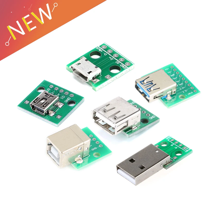 5pcs Micro Mini USB USB A Male USB 2.0 3.0 A Female USB B Connector Interface to 2.54mm DIP PCB Conv