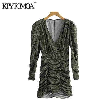 

Vintage Stylish Floral Print Pleated Mini Dress Women 2020 Fashion V Neck Long Sleeve Female Dresses Casual Vestidos Mujer