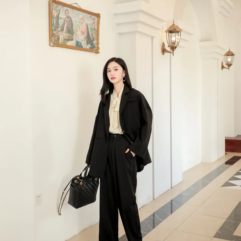 

2019 Autumn New Style Chubby Size Fold-down Collar Elegant Loose-Fit Small Suit Coat Women's Autumn Black with Thin Look Korean-