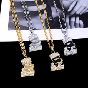 

Head Simpsons rhinestones exaggerated hip hop necklace punk pendant necklace