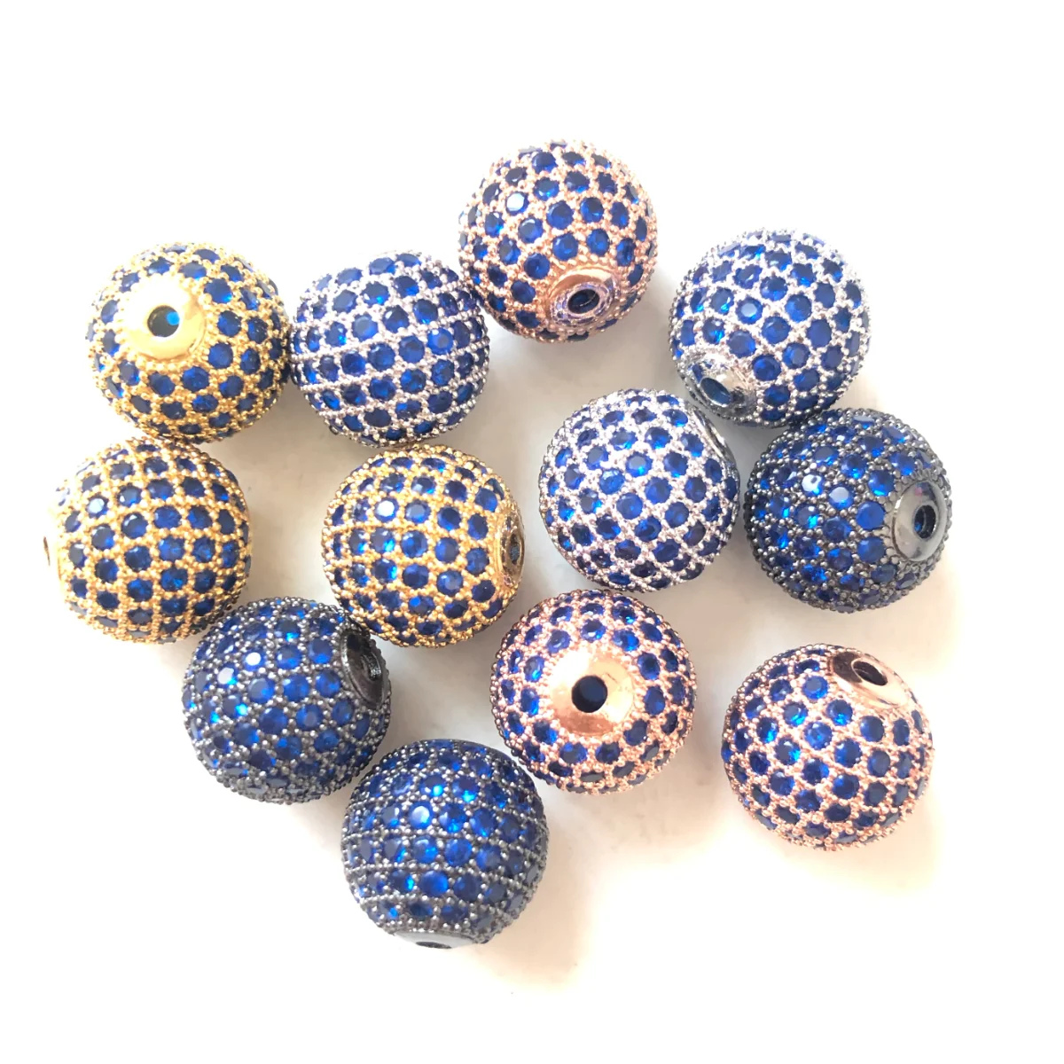 10pcs/Lot Size 12mm Blue Zirconia Paved Disco Ball Spacer Beads for Girl Bracelet Making Women Waist  Jewelry Findings Wholesale