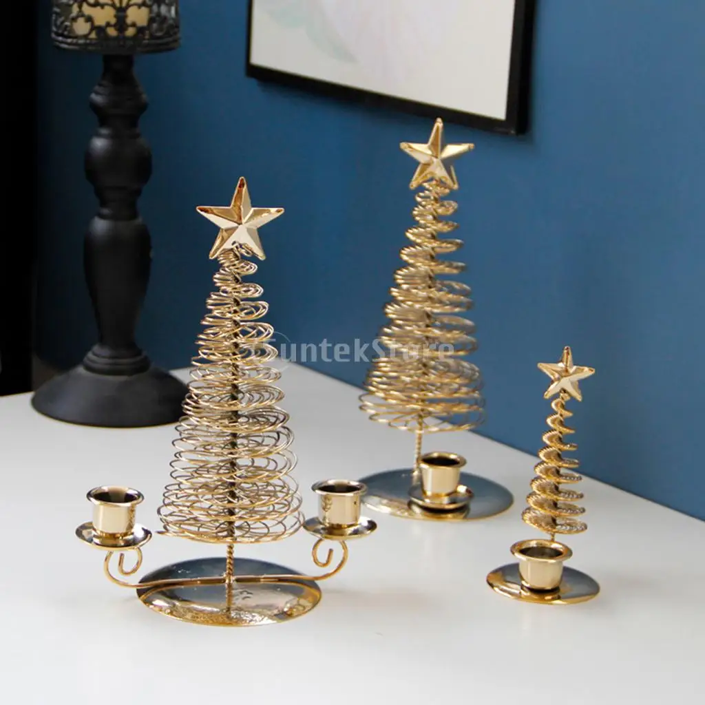 Metal Wire Candle Holder Star Tree Shaped Tea Light Candlestick Candle Stand with Base with Candle Plate for Dinner Party
