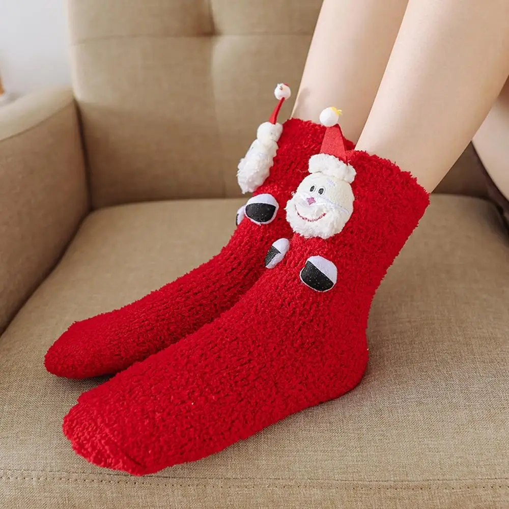Рождественские носки для женщин и девочек; бархатные теплые зимние термоноски с принтом; Рождественский подарок; Chausettes Femme Kerstsokken; Прямая поставка