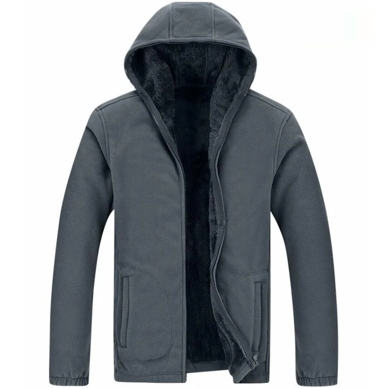 Флисовая Куртка мужская верхняя одежда софтшелл теплое пальто Мужская спортивная одежда Толстая теплая полярная Военная тактическая куртка с капюшоном 8XL - Цвет: Темно-серый