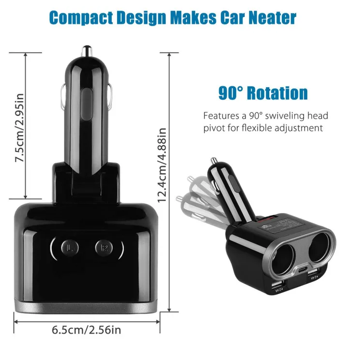 Двойной USB Разъем Автомобильный ЖК-прикуриватель сплиттер Тип C зарядное устройство адаптер питания CSL88