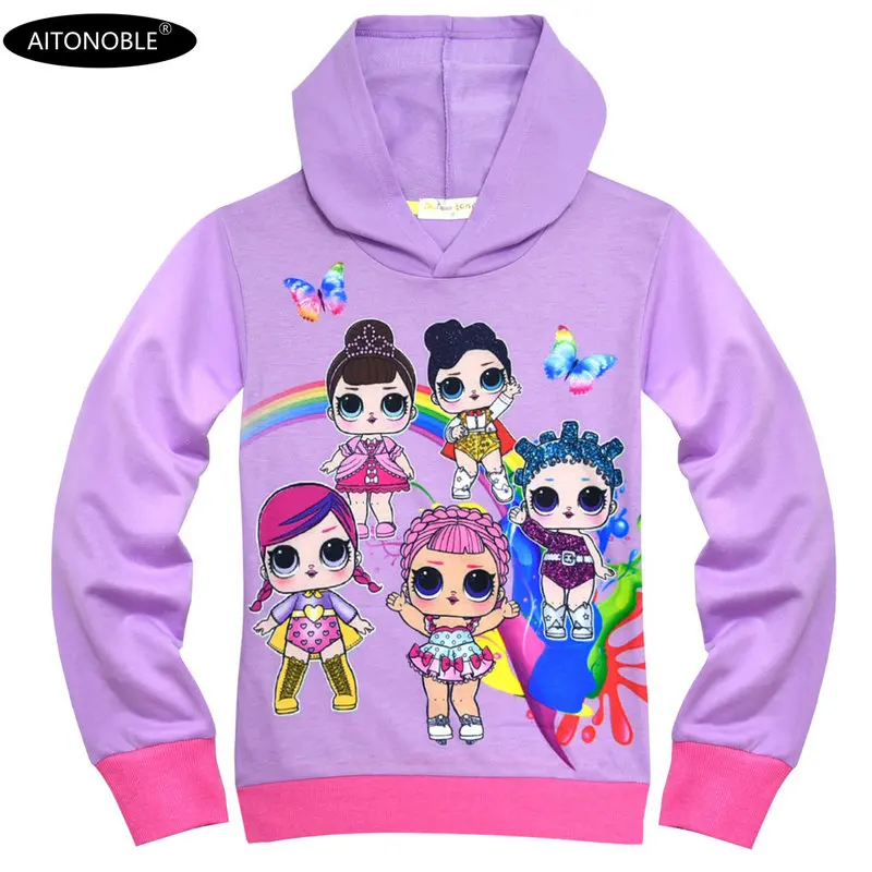 5105 Purple Aitonoble/ г. Новые осенние толстовки с капюшоном для девочек хлопковые толстовки с длинными рукавами детские свитшоты для детей, топы принцессы, одежда - Цвет: 5105 Purple
