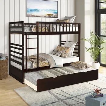 

Bunk Bed Twin over Full Solid Bed Wooden Bunk Storage Beds Adults Kids
