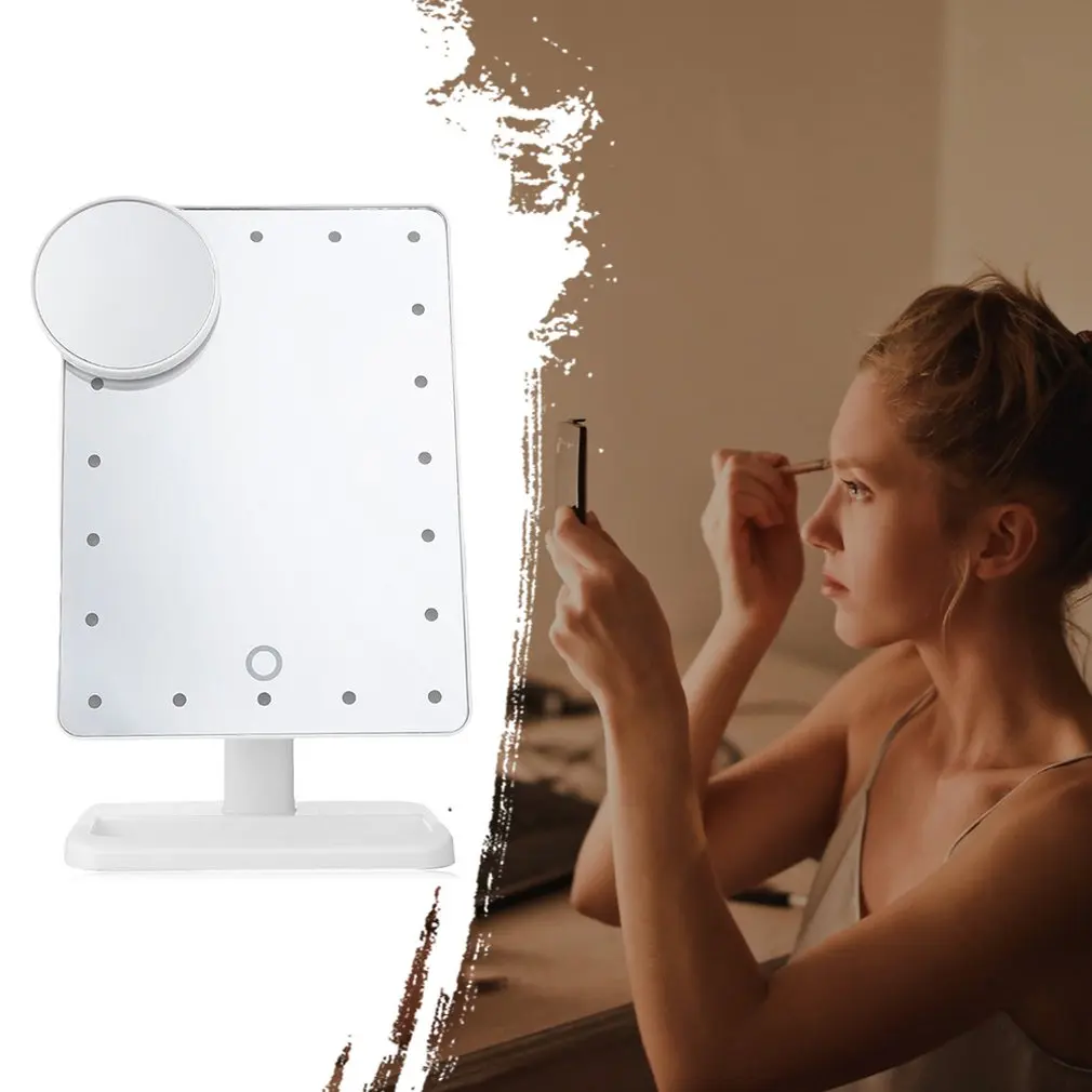 Портативный светодиодный сенсорный датчик зеркало с лампой настольное зеркало для макияжа многофункциональное косметическое зеркало для макияжа вращающееся зеркало
