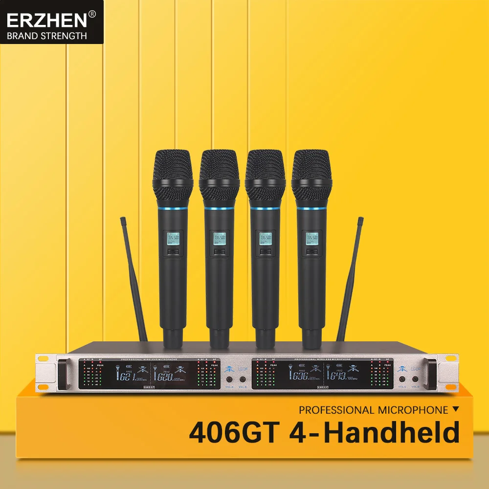 

Wireless Microphone System 406GT Professional Microphone 4-Channel UHF Dynamic Professional 4 Microphone Handheld