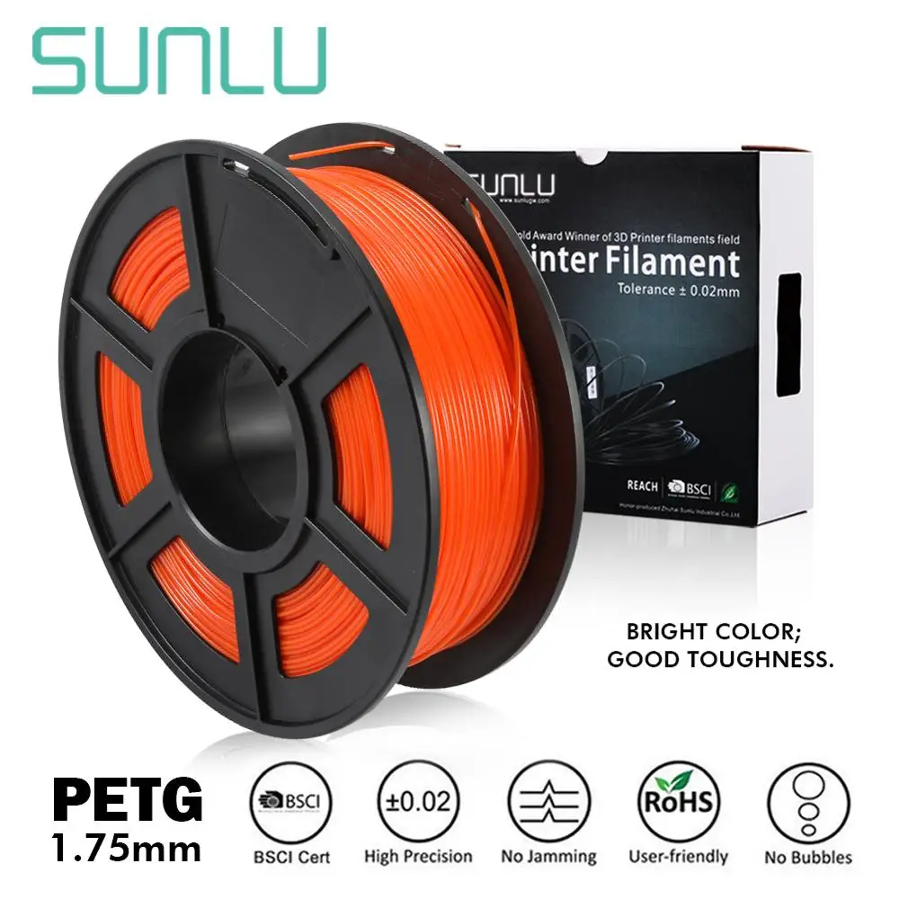 SUNLU-filamento de impresora 3D PETG, color naranja, 1,75mm, 1KG/2,2 libras, material de rollo de carrete, PETG de plástico, gran oferta