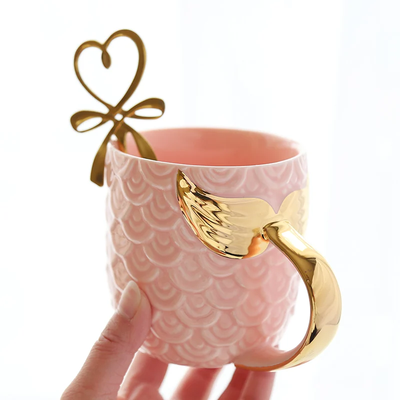 

Creative ceramic coffee mug with the little mermaid tail gold mug for office water cup Valentine Day Wedding Birthday Gift
