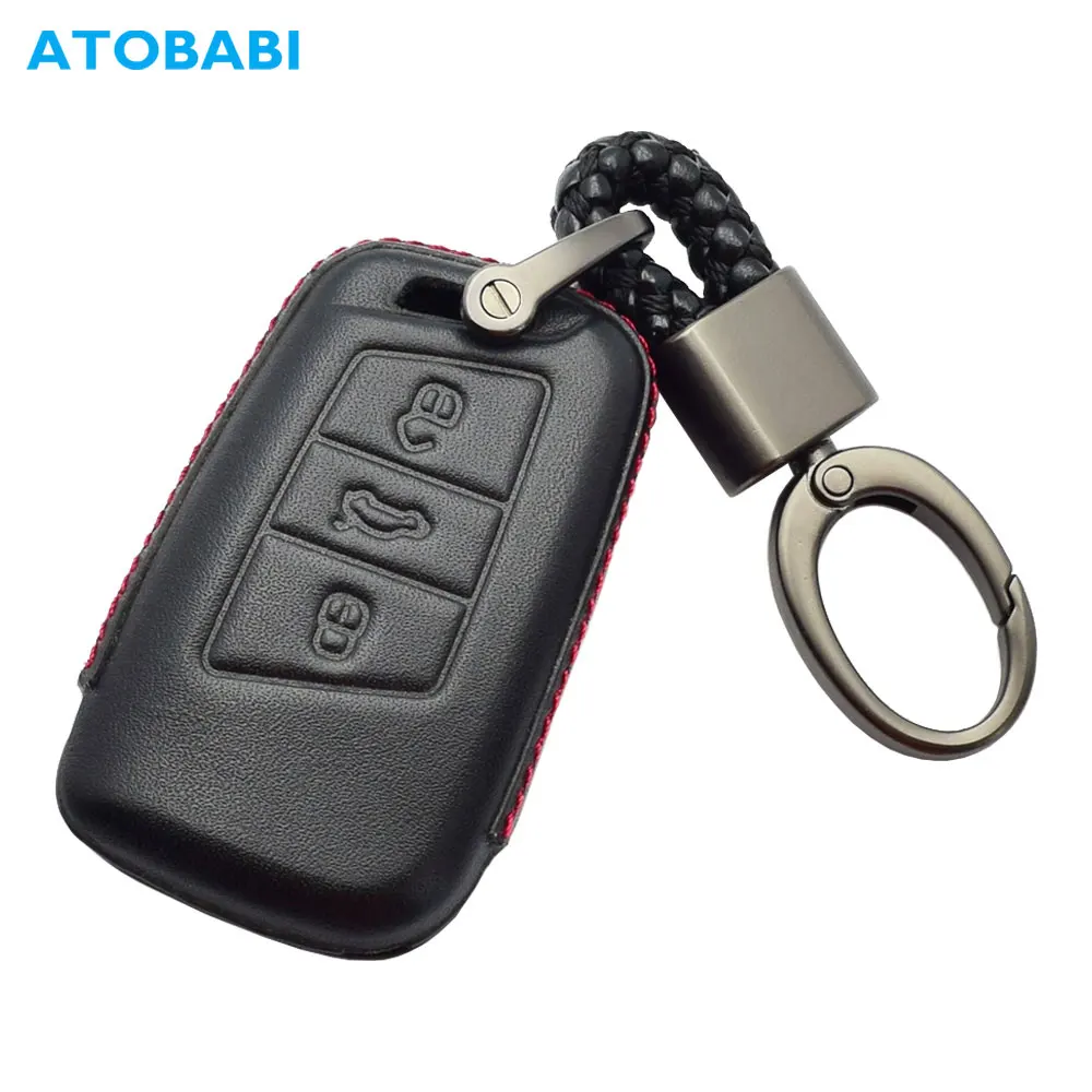Car Key Case,Leather Flip Skin Remote Fob Cover Protect Key Chain Holder for Volkswagen Touareg 