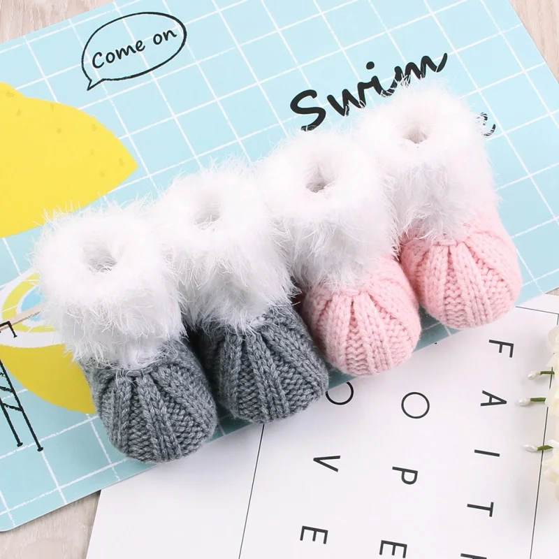 

2019 Autumn Winter Children Baby Boys Girls Warm Boots Cute Baby First Walkers Kids Newborn Warm Solid Print Knitting Shoes