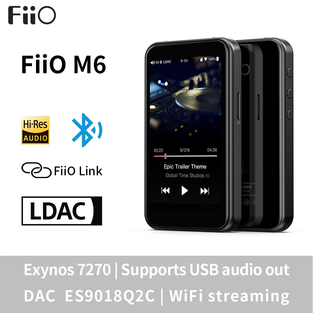Fiio m6 hi-res android baseou o jogador de música com aptx hd, ldac de alta fidelidade bluetooth, usb audio/dac, suporte dsd e wifi/jogo de ar